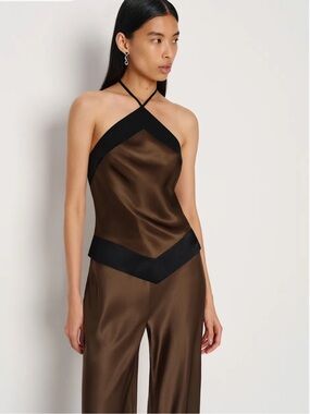 REFORMATION JILLIAN SILK TOP - PINECONE BROWN BLACK - SIZE 2 - great condition!